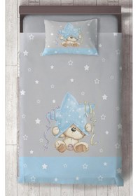 Resim Mekta Home Bebek Ve Çocuk Odası Yıldız Ve Ayıcık Desenli Mavi Çizgili Yatak Örtüsü Renkli 