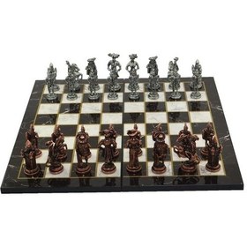Resim Gifthome, Metal Satranç Takımı/seti Battal,ispanyol,antik, Kat.mermer Desenli Satranç Tahtası 