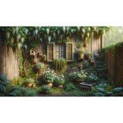 Resim Venspor Rustik Bahçe ve Pencereli Kuş Evi Temalı Arkaplan 200x150cm Fon Duvar Örtüsü 