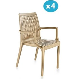 Resim Omnipazar Sy-2524 Örgü Desenli Rattan Bahçe Koltuk Sandalye 4'lü Set Bej Bej 