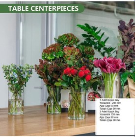 Resim 4 Lü Cam Vazo Seti Mumluk Seti 3 Adet Küçük Boy 1 Adet Büyük 