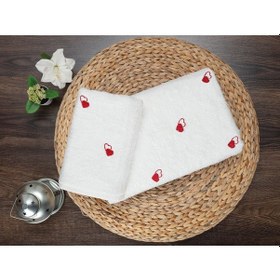 Resim 2'li Kalp Nakışlı Bambu Banyo Havlu Seti-2'li Çeyizlik Havlu Takımı-tivoli Ekru 