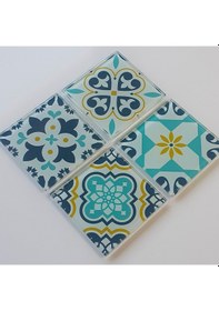 Resim Decorita Cam Bardak Altlığı|Modern Çini Desen|4'lüTakım|10cmx10cm Çok Renkli 