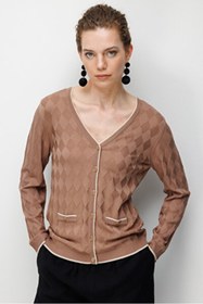 Resim Desen Kadın Ceket 26YDSN26360 - Mocha / XL 
