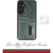 Resim A15 4g Kılıf Sara Kartvizitli Deri Kılıf - Koyu YEŞIL-(5796) 