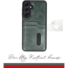 Resim A15 4g Kılıf Sara Kartvizitli Deri Kılıf - Koyu YEŞIL-(5796) 