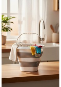 Resim Snippy Accord - Kare Silikon Katlanabilir Çamaşır Sepeti - Akordiyon Katlanır Sepet Kirli Sepeti Kare 10 Lt Beyaz - Gri 