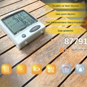 Resim Sevgift Az 87791 Alarmlı Sıcaklık ve Nem Ölçer | Dewpoint Göstergeli 