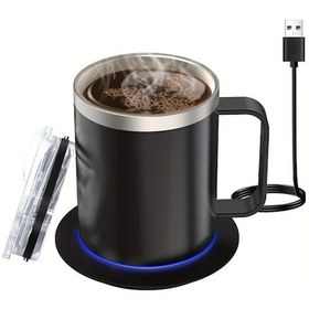 Resim Pazly Siyah Elektrikli Kahve Isıtıcısı 55 C Sıcak Tutar Çay Süt Çikolata Seti Paslanmaz Çelik 