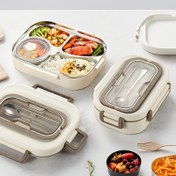 Resim Paslanmaz Çelik Bento Öğle Yemek Kutusu Seti, İzolasyonlu Sızdırmaz Gıda Kabı, Mikrodalga Fırına Uygun, Çatal Kaşık ve Çorba Kasesi ile, Mutfak, Seyahat ve Piknik için 