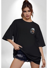 Resim Kafamın İçindeki Lağım Siyah Oversize Unisex Ön Sol Yan Minimal Baskılı Tişört Koyu Siyah 