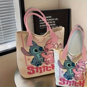 Resim Stitch & Angel El Çantası - Büyük Kapasite, Polyester, Fermuar Kapatma, Sabit Omuz Askıları, Günlük Seyahat ve Özel Günler için İdeal, Doğum Günleri, Sevgililer Günü, Paskalya, Seyahat Çantası için Mükemmel Hediye | Oyuncu Tasarım | Fermuar Kapatma 