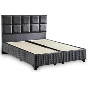 Resim Star Baza Ve Başlık Seti 140x190 Cm Çift Kişilik Antrasit Keten Kumaşlı Lüks Baza Ve Başlık Takımı 