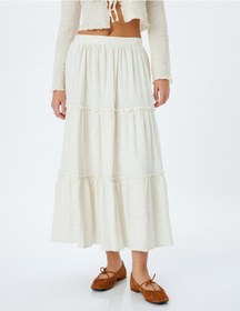 Resim Koton Keten Karışımlı Yüksek Bel Uzun Etek Bej 5sak70047uw Ekru 