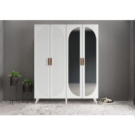 Resim Koza Membran 4 Kapaklı Portmanto Montaj Dahil Beyaz 160 Cm 