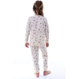 Resim Meyve Desenli Kız Çocuk Pijama %100 Pamuk, Rahat Ve Yumuşak Kumaşlı Set Krem 