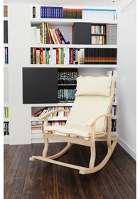 Resim Mobildecoaş Mobildeco Padişah Ahşap Sallanan Sandalye Krem - Doğal Krem 