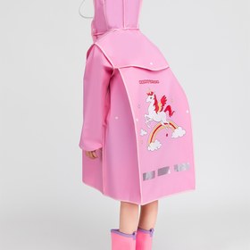 Resim 1 Pembe Gökkuşağı At Desenli Kız Çocuk Yağmurluğu, Okul İçin Temel, Kalınlaştırılmış EVA, Geniş Sırt Çantası | Yansıtıcı Şeritler | Yüksek Boyunlu Kapüşon, Spor ve Açık Hava İçin Uygun | Yürüyüş | Açık Hava Bisikleti, Cadılar Bayramı, Noel, Gezi Kıyafeti 