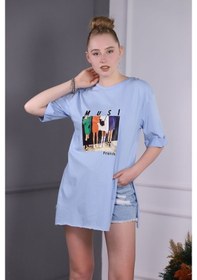 Resim Gabria Kadın Baskılı T-Shirt Mavı Mint 