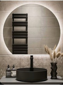 Resim 80x101 Cm Modern Yuvarlak Led Banyo Aynası Dokunmatik, Dim Edilebilir, 6500k Beyaz Işık Beyaz 