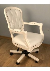 Resim Masifart_Mobilya Masifart Ahşap Klasik Ofis Çalışma Koltuğu Beyaz Makam Koltuğu 