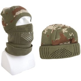 Resim Kamuflaj Desenli Askeri Bere Asker Kar Maskesi Haki 