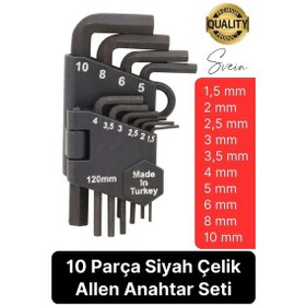 Resim Premium 10 Parça Siyah Çelik 120 Mm Allen Anahtar Seti Alyan Takımı Profesyonel Manuel Uzun Tamir 