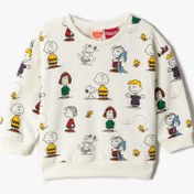 Resim Erkek Bebek Snoopy Baskılı Lisanslı Sweatshirt Pamuklu Uzun Kollu Bisiklet Yaka 