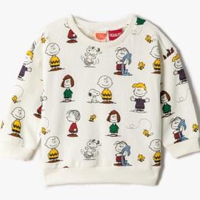 Resim Erkek Bebek Snoopy Baskılı Lisanslı Sweatshirt Pamuklu Uzun Kollu Bisiklet Yaka 