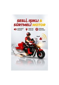 Resim Oyuncak Motor Sesli Ve Işıklı Sürtmeli Motosiklet Figürlü Yarış Motoru Kırmızı 13 Cm Çok Renkli 