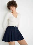 Resim O'stın Düğmeli Ve Fermuarlı Pilili Mini Etek 170108394 Mavi 