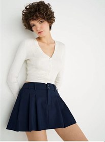 Resim O'stın Düğmeli Ve Fermuarlı Pilili Mini Etek 170108394 Mavi 