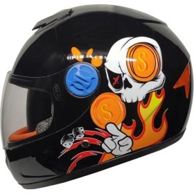 Resim Motosiklet Çocuk Kaskı Full Face Pp Metreal Skull Black 