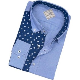 Resim Pamuklu Mavi Uzun Kollu Erkek Gömlek Slim Fit Kalıp -9774 Mavi 