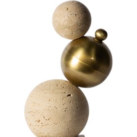 Resim Traverten Pirinç Top Detaylı Dekoratif Obje 