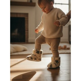 Resim Çocuk ve Bebek Wellsoft Ev Botu, Inek Desenli Panduf, Kışlık Peluş Patik Bot 