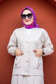 Resim Tesettür Diyarı Lida Scuba Kumaş Etekli Tesettür Takım- Bej 
