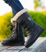 Resim Kadın Içi Bej Kürklü Kaymaz Taban Fermuarlı Siyah Kar Botu Winter Women Snow Boots 