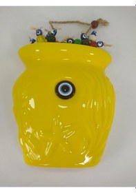 Resim Seramik Sade Sarı Vazo Nazarlık El Yapımı Nazarlık Duvar Dekoru 