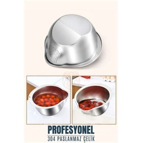 Resim ÖYKÜ VE YİĞİT Pirinç Süzgeci Makarna Salata Süzgeci 304 Paslanmaz Çelik Mink Design 
