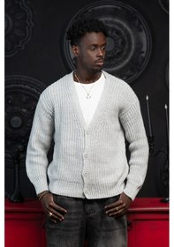 Resim Akçaylar Oversize Crop Model V Yaka Düğme Kapamalı Örgü Hırka Gri 
