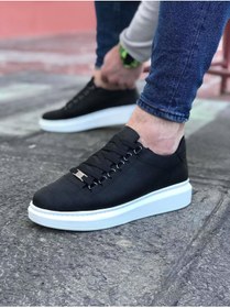 Resim WG Fashion Mp08 Bt Bağcıklı Ortopedik Yüksek/kalın Taban Erkek Sneaker Siyah 