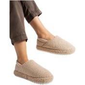 Resim Kadın Lastikli Kaymaz Taban Peluş Havlu Kumaş Ev Ayakkabısı Panduf Bej-bej Bej 