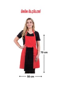 Resim Star Ayar Askılı 5li Mutfak Önlüğü Seti Ayar Askılı Havlulu Önlük, Şapka, Eldiven, Tutacak Kırmızı-siyah-kırmızı 