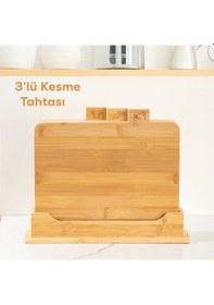 Resim Porsima 16668 Piero Bambu 3'lü Standlı Kesme Tahtası Kesim Panosu 