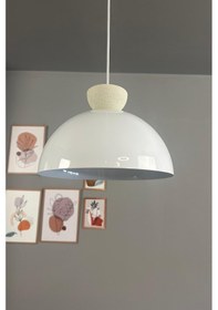 Resim Yimpi Beyaz Avize Dokulu Şapka Başlık Tekli Sarkıt Salon Mutfak Kuaför Cafe Lamba Dekoratif Beyaz 