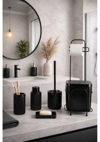 Resim 6lı Click Kapaklı Standlı Siyah Banyo Çöp Kovası Modern Ve Şık Tasarım Dc-6805 Siyah 