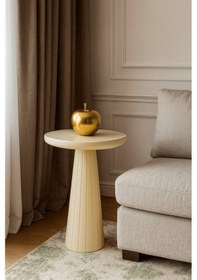 Resim Krem Renkli Masif Ahşap Mantar Sehpa Minimalist Tekli Yan Sehpa Beyaz 