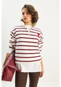 Resim Shade Kadın Kalp Nakışlı Dik Yaka Yarım Fermuarlı Çizgili Sweatshirt 6089 60283714 - Beyaz-bordo Çok Renkli 