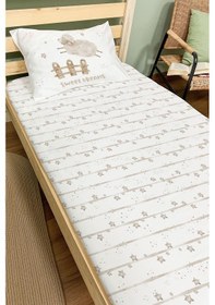 Resim Organik Tek Kişilik Lastikli Çarşaf Seti - Mışıl Mışıl Kuzucuk Renkli 